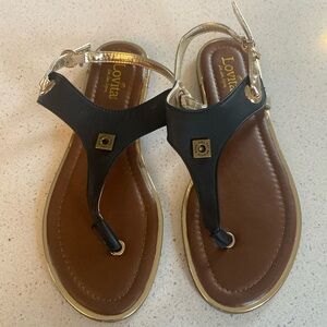 NWOB🍍 Lovita Set - Classic Black Flap Clutch & Black/Gold Thong Sandals Sz 8 🍍